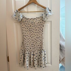 Aritzia Blue and White Polka Dot Mini Dress